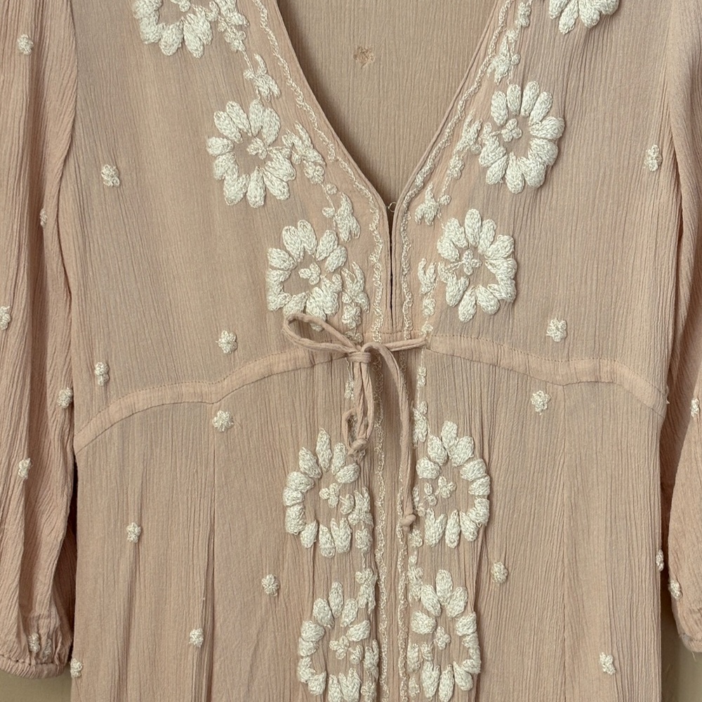 Free People Fable Long Dress with White Floral Embroidery Women’s Size Small - Picture 3 of 7